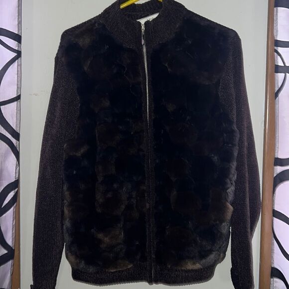 Lisa international quilted faux fur knit jacket, size small - Picture 1 of 10